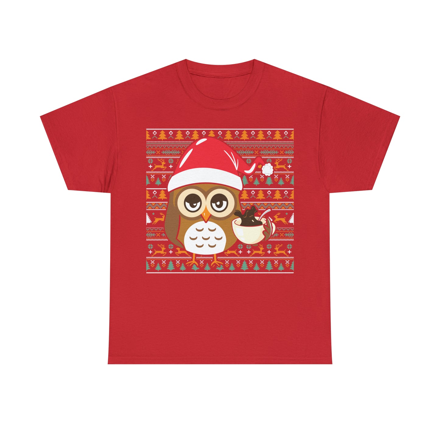 Owl in Santa Hat Ugly Christmas Sweater Short Sleeve Tee