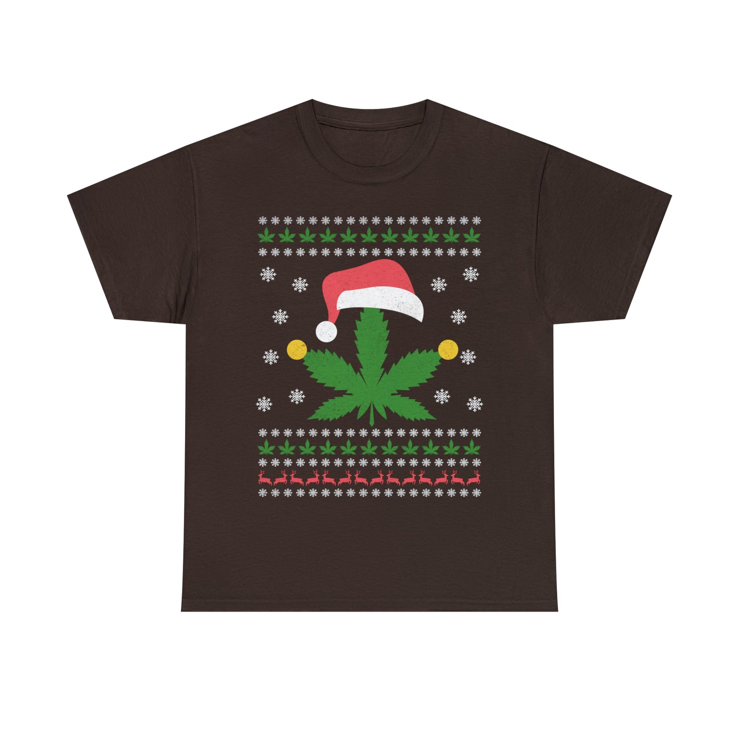 Cannabis Leaf in Santa Hat Christmas Ugly Sweater Short Sleeve Tee