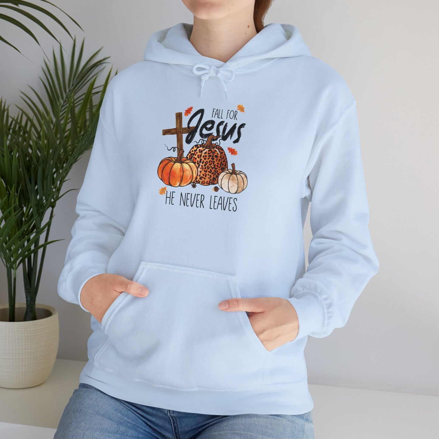 Fall For Jesus He Never Leaves Christian Halloween Pullover Hoodie