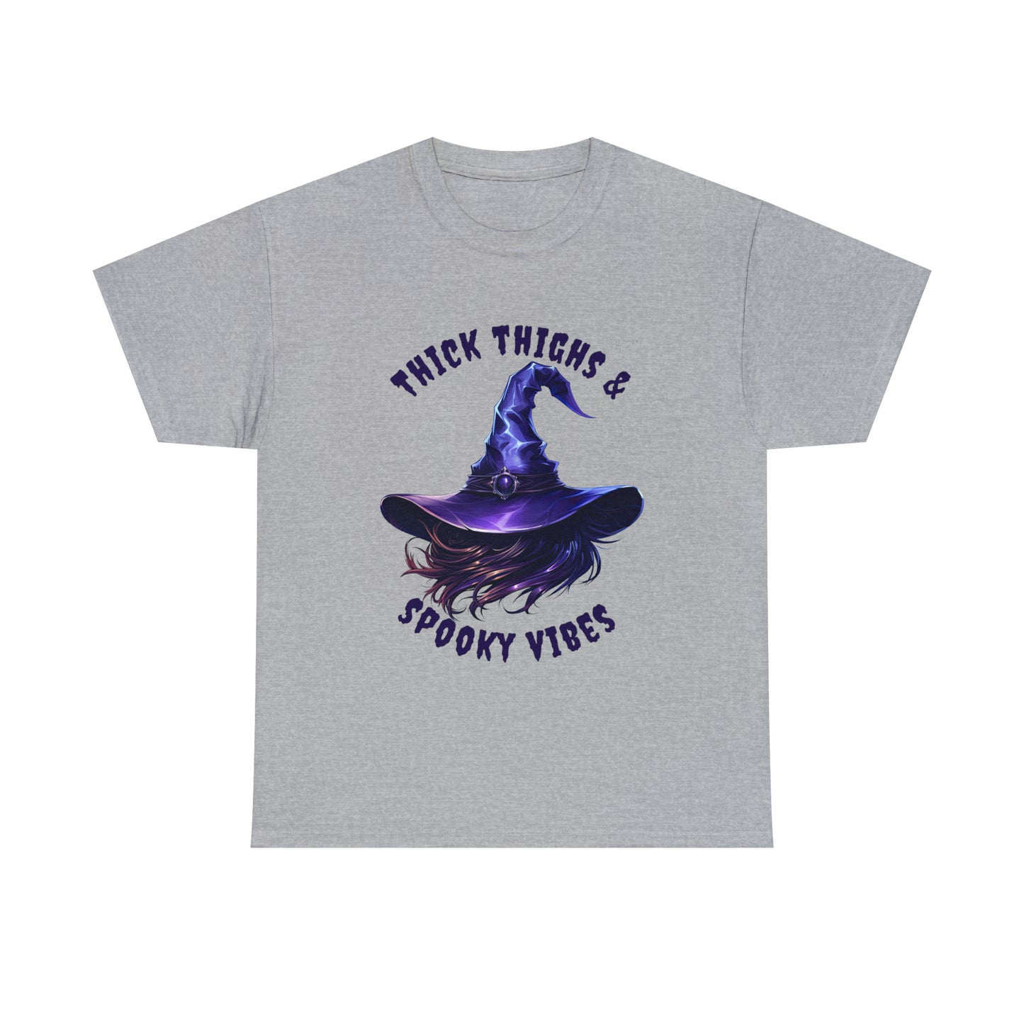 Thick Thighs And Spooky Vibes Witch Hat Halloween Short Sleeve Tee