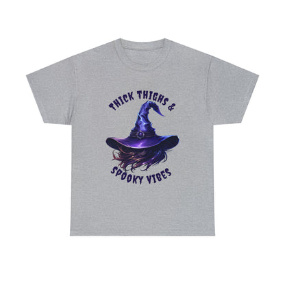 Thick Thighs And Spooky Vibes Witch Hat Halloween Short Sleeve Tee