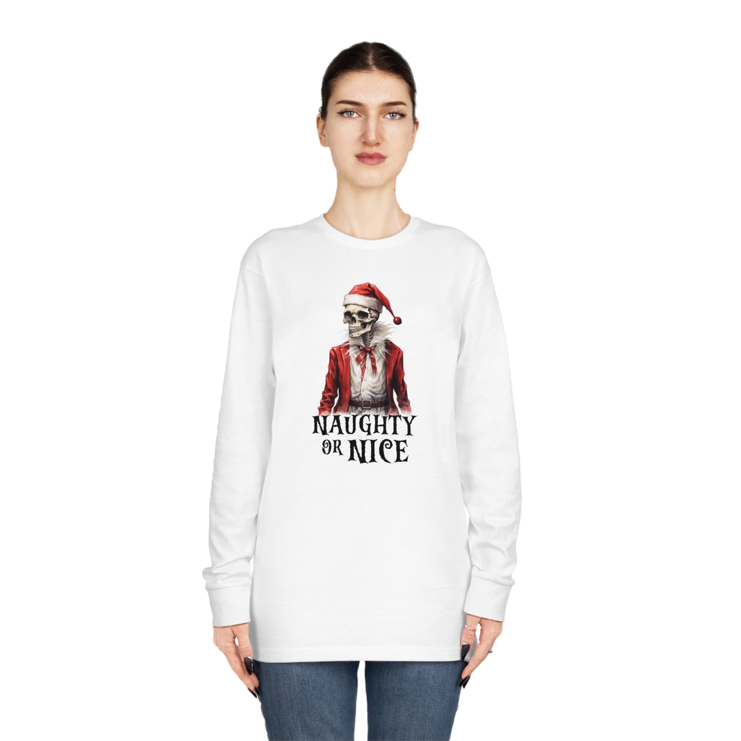 Naughty or Nice Skeleton Christmas Long Sleeve Tee