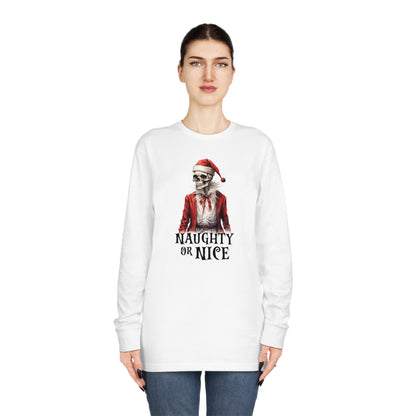 Naughty or Nice Skeleton Christmas Long Sleeve Tee