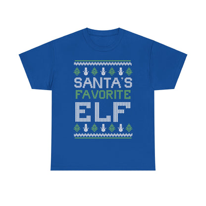 Santa's Favorite Elf Ugly Christmas Sweater Short Sleeve Tee