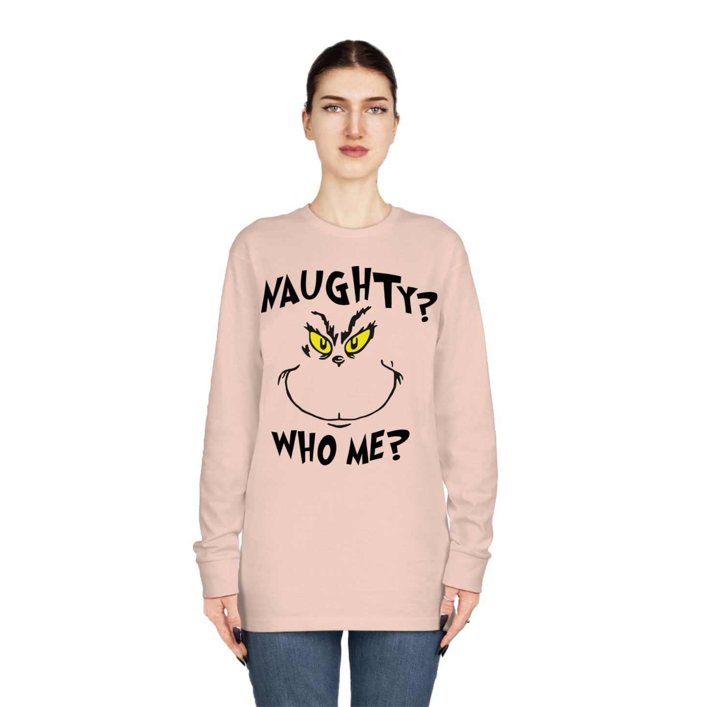 Naughty Who Me? Grinch Christmas Long Sleeve T-Shirt