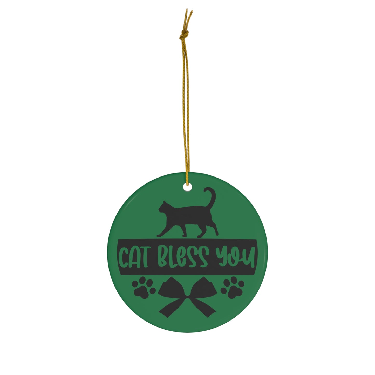 Cat Bless You Christmas Ceramic Ornament