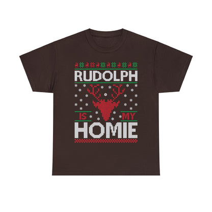 Rudolph is My Homie Christmas Ugly Sweater Short Sleeve Tee