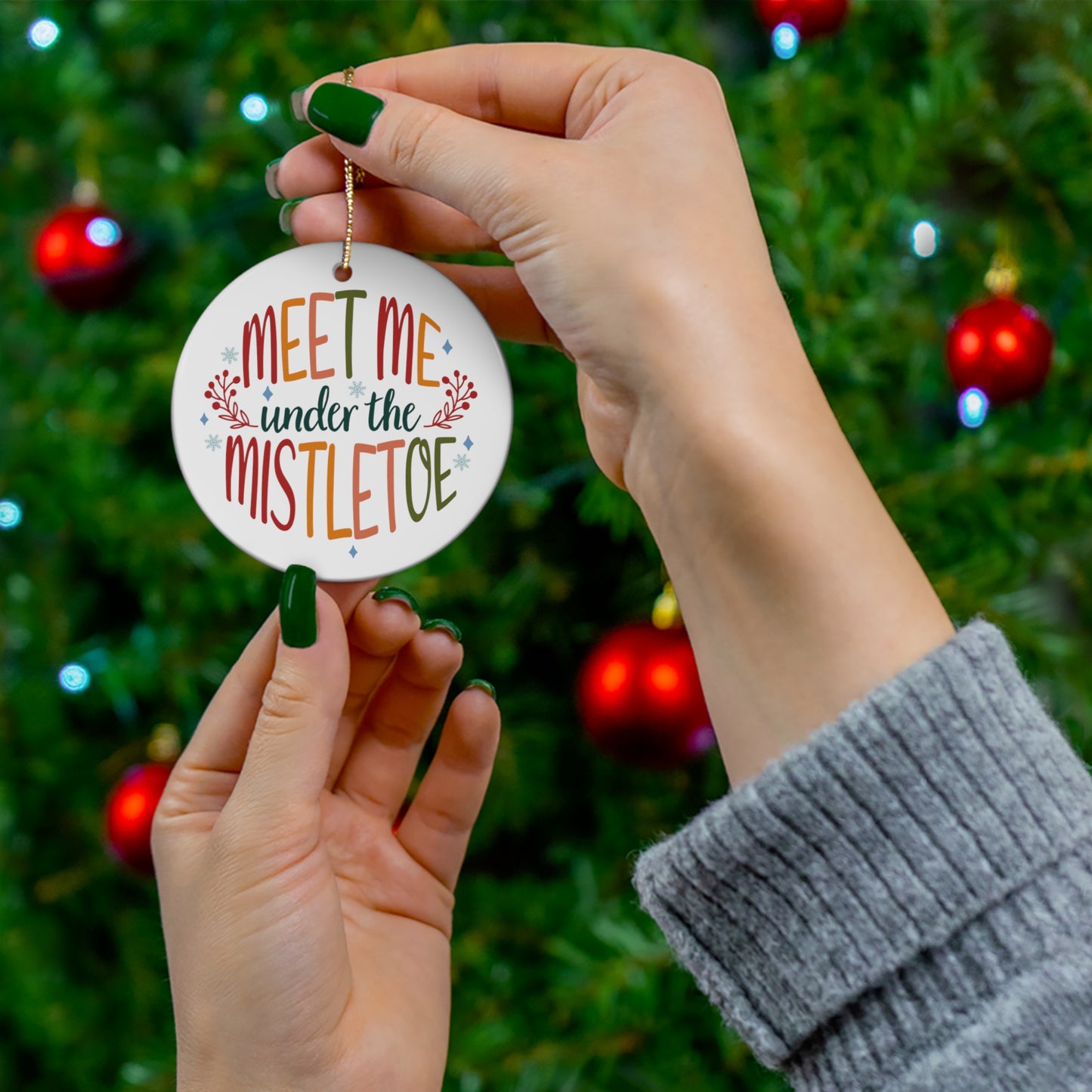 Retro Meet Me Under the Mistletoe Christmas Ceramic Ornament