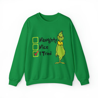 Naughty Nice I Tried Grinch Christmas Sweatshirt