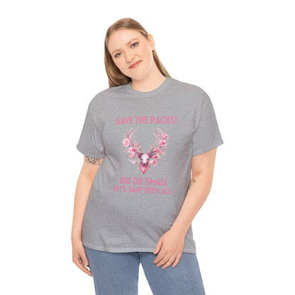 Save The Racks Big or Small Deer Breast Cancer Short Sleeve Tee