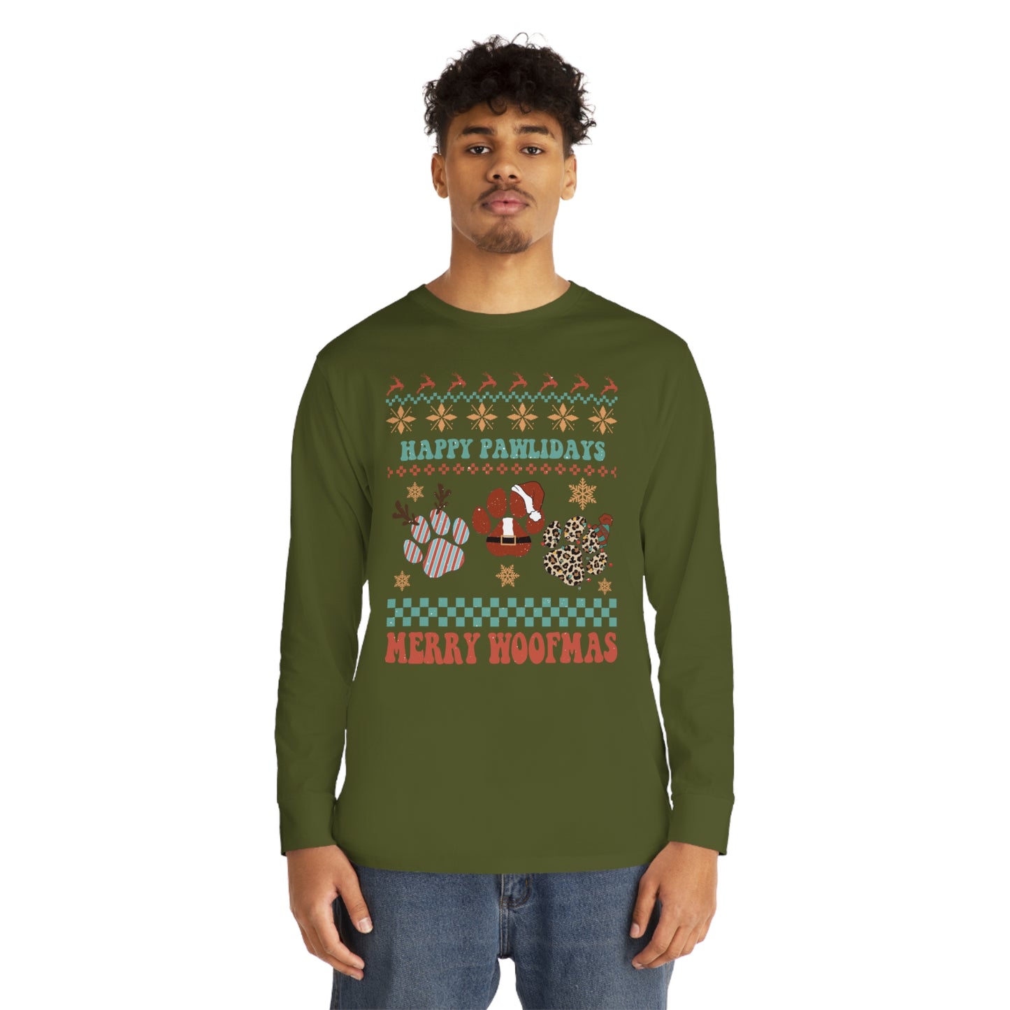 Happy Pawlidays Merry Woofmas Christmas Ugly Sweater Long Sleeve Tee