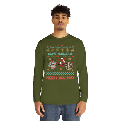 Happy Pawlidays Merry Woofmas Christmas Ugly Sweater Long Sleeve Tee