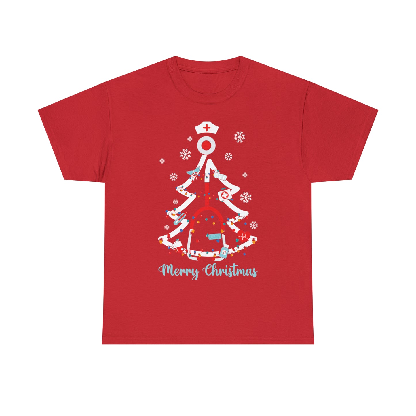 Merry Christmas Stethoscope Christmas Tree Medical Nurse Short Sleeve Tee