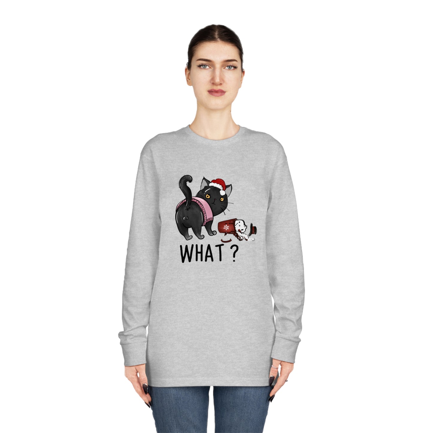 What? Cat Knocking Over Coffee Christmas Long Sleeve T-shirt
