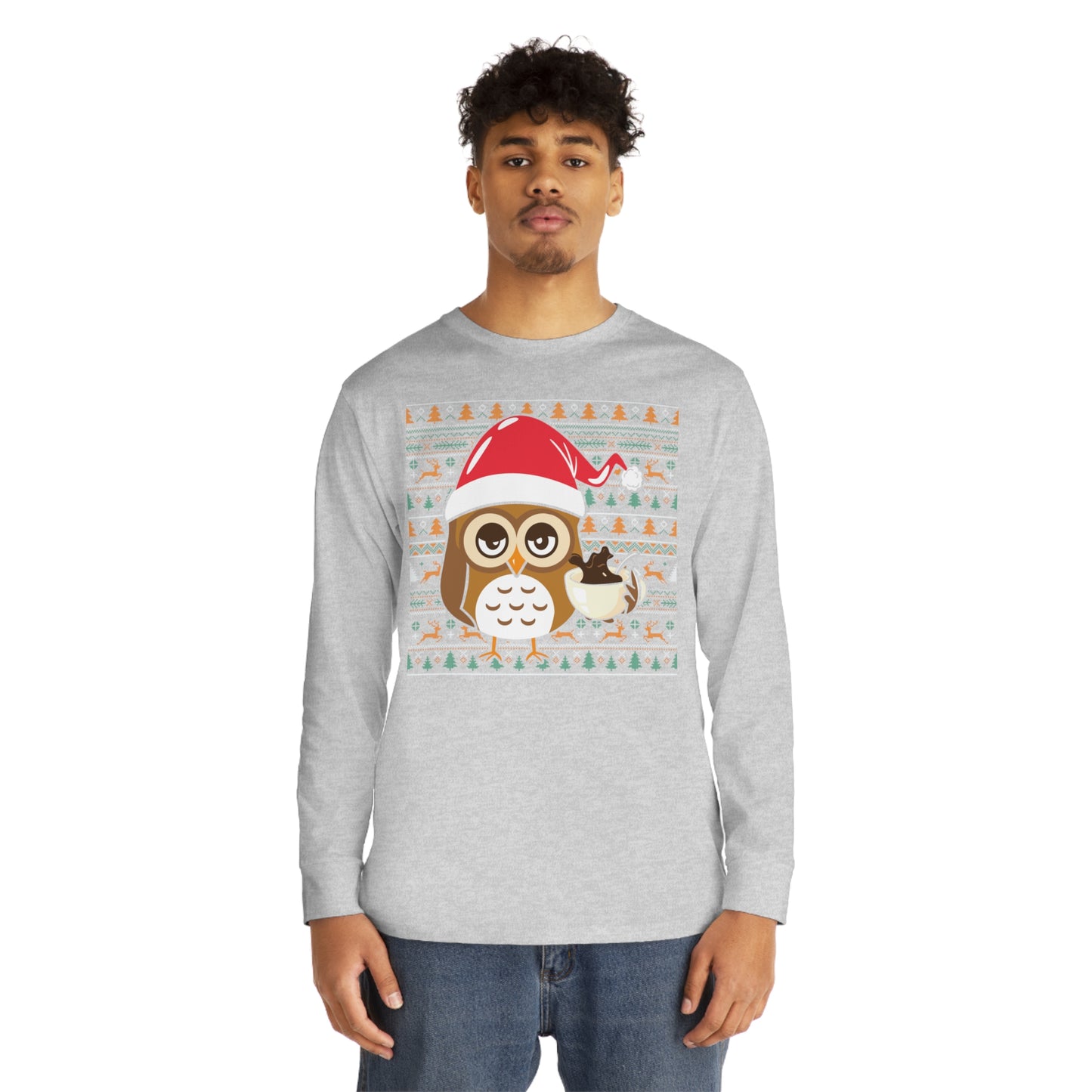 Owl in Santa Hat Ugly Christmas Sweater Long Sleeve T-shirt