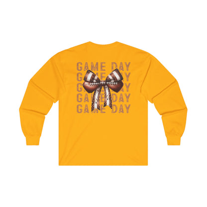 Football Game Day Shirt Mom Dad Parent Football Lover Coquette Bows Long Sleeve T-Shirt