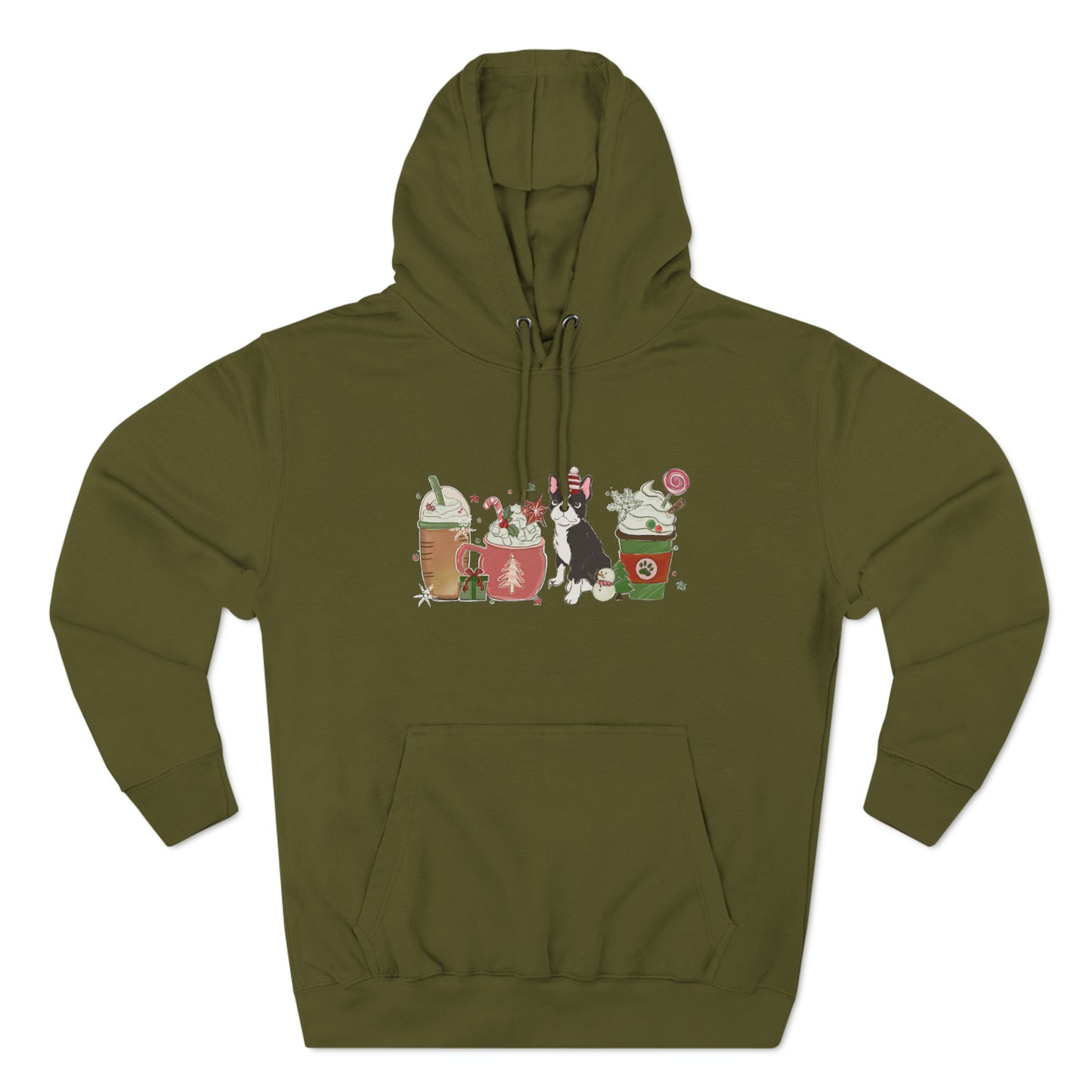 Boston Terrier Dog Latte Christmas Pullover Hoodie