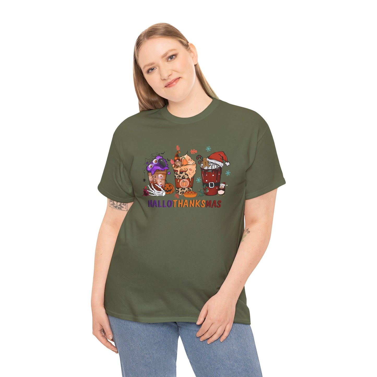 Hallothanksmas Coffee Shirt Halloween Thanksgiving Christmas Drink T-Shirt Tee