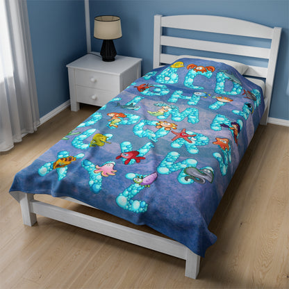 Rose Sea Life Alphabet Plush Blanket