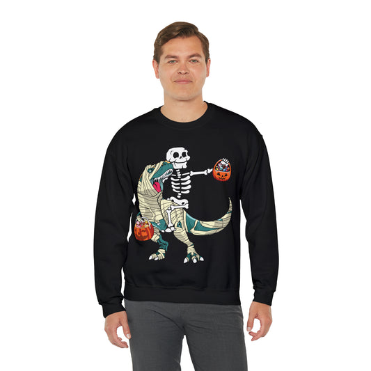 Skeleton Riding Mummy Dinosaur Halloween Sweatshirt