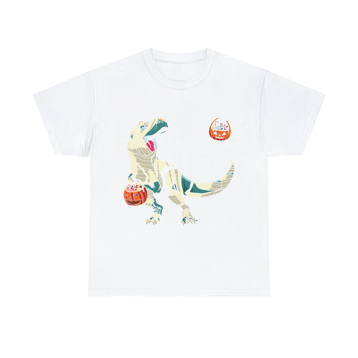 Skeleton Riding Mummy Dinosaur Halloween Short Sleeve Tee