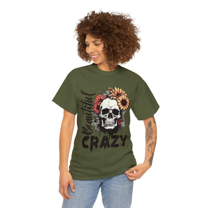 Beautiful Crazy Skull With Flowers Halloween Short Sleeve Tee