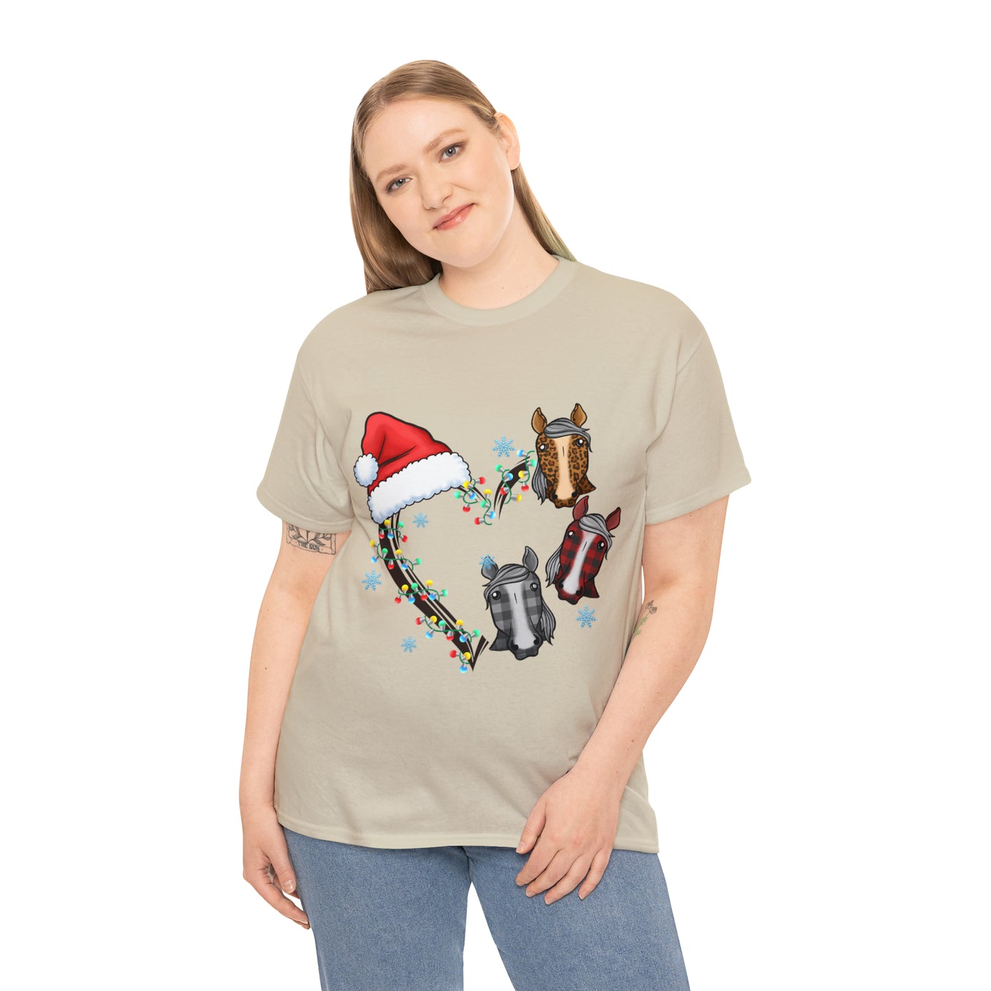 Horse Heart Wreath Christmas Short Sleeve Tee