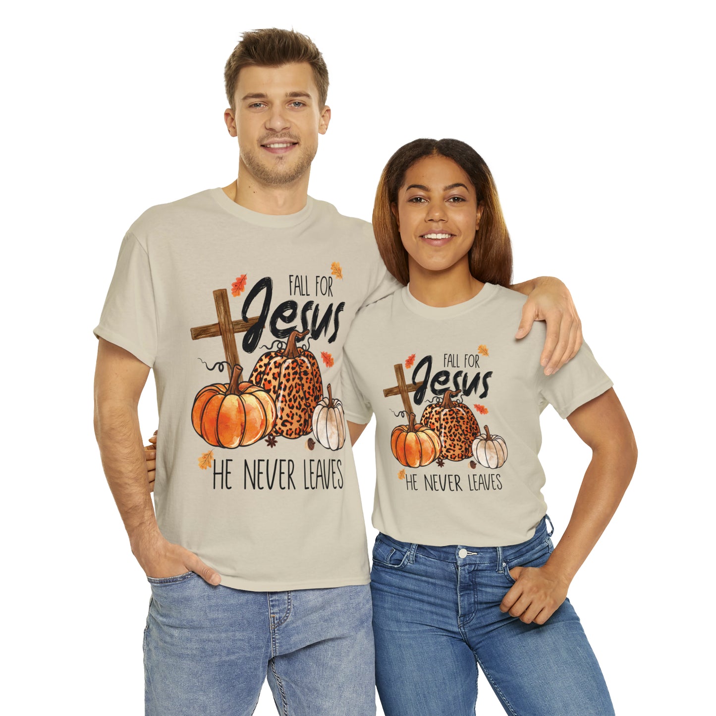 Fall For Jesus He Never Leaves Christian Halloween Short Sleeve Tee