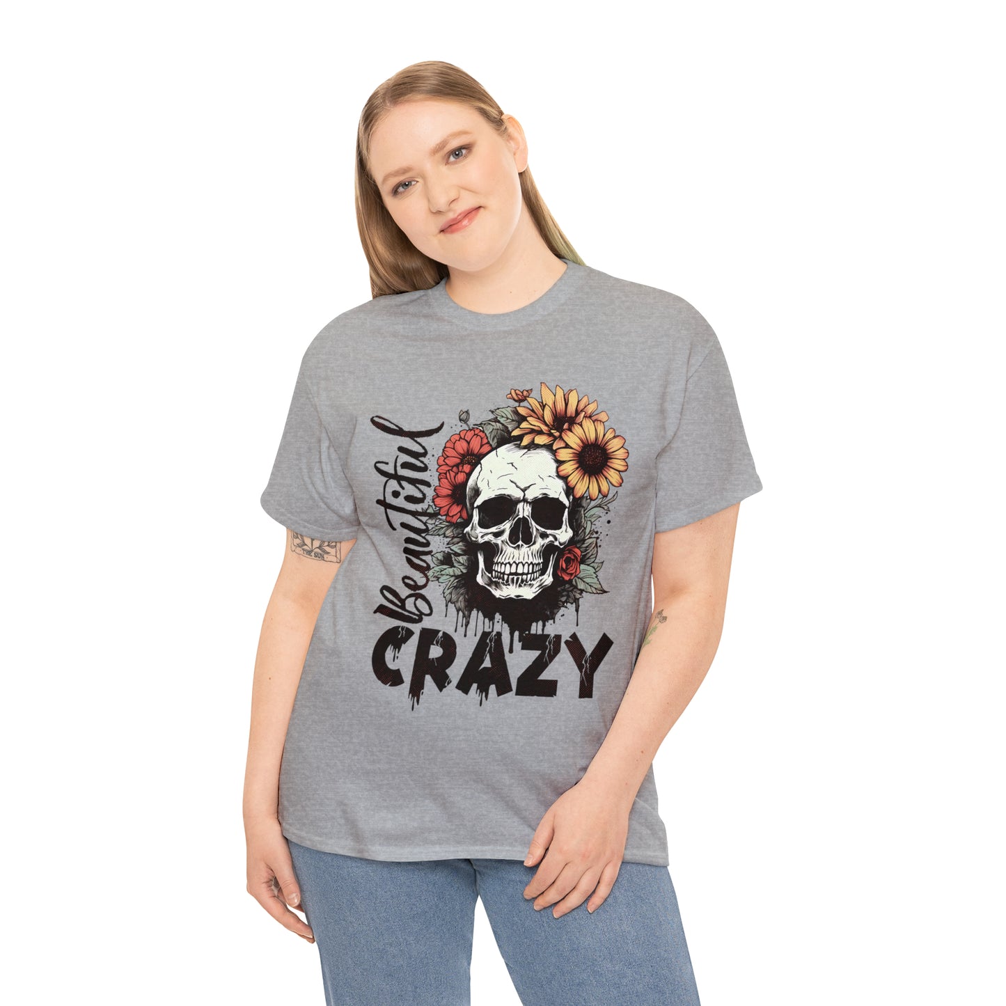 Beautiful Crazy Skull With Flowers Halloween Short Sleeve Tee