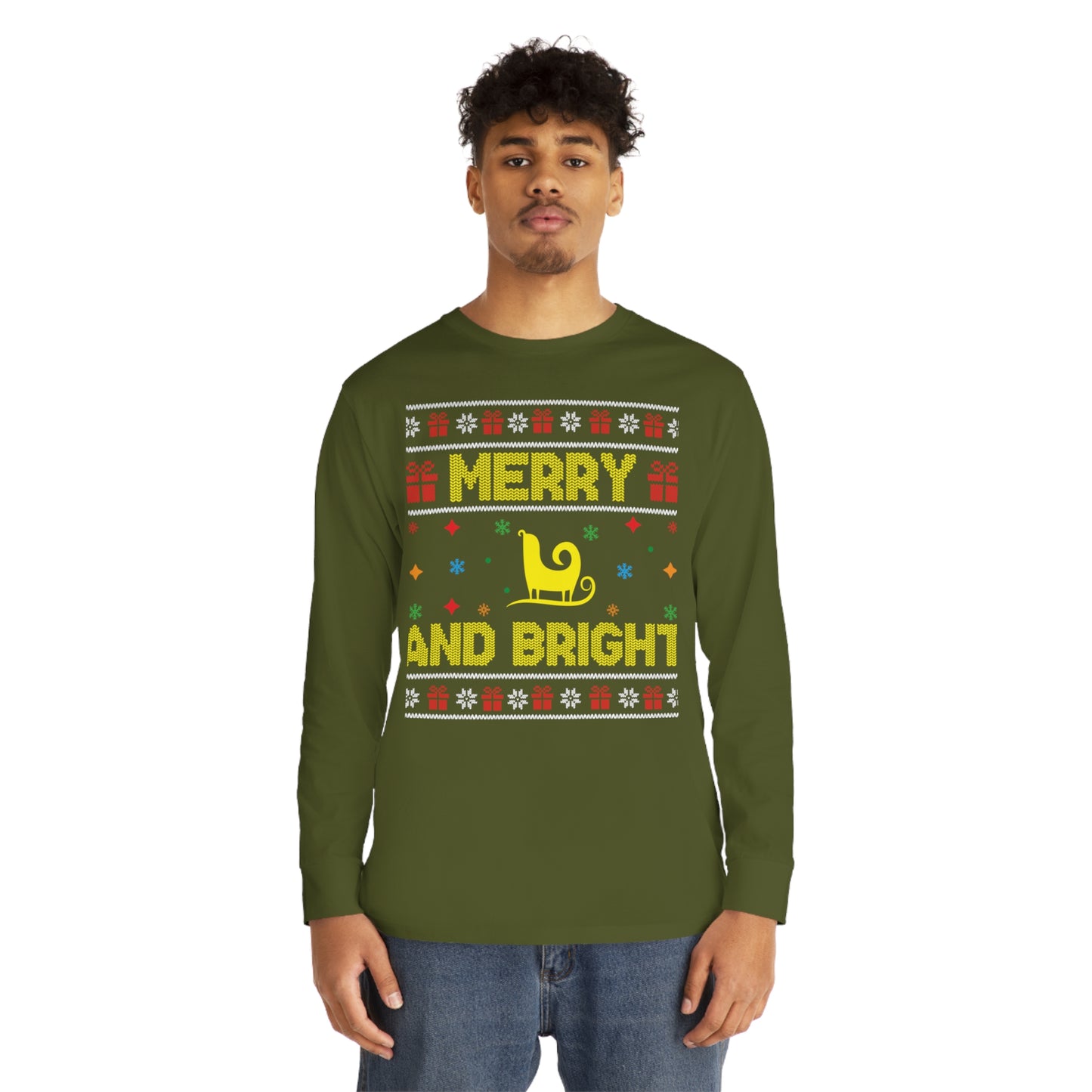 Merry and Bright Sleigh Christmas Ugly Sweater Long Sleeve T-shirt