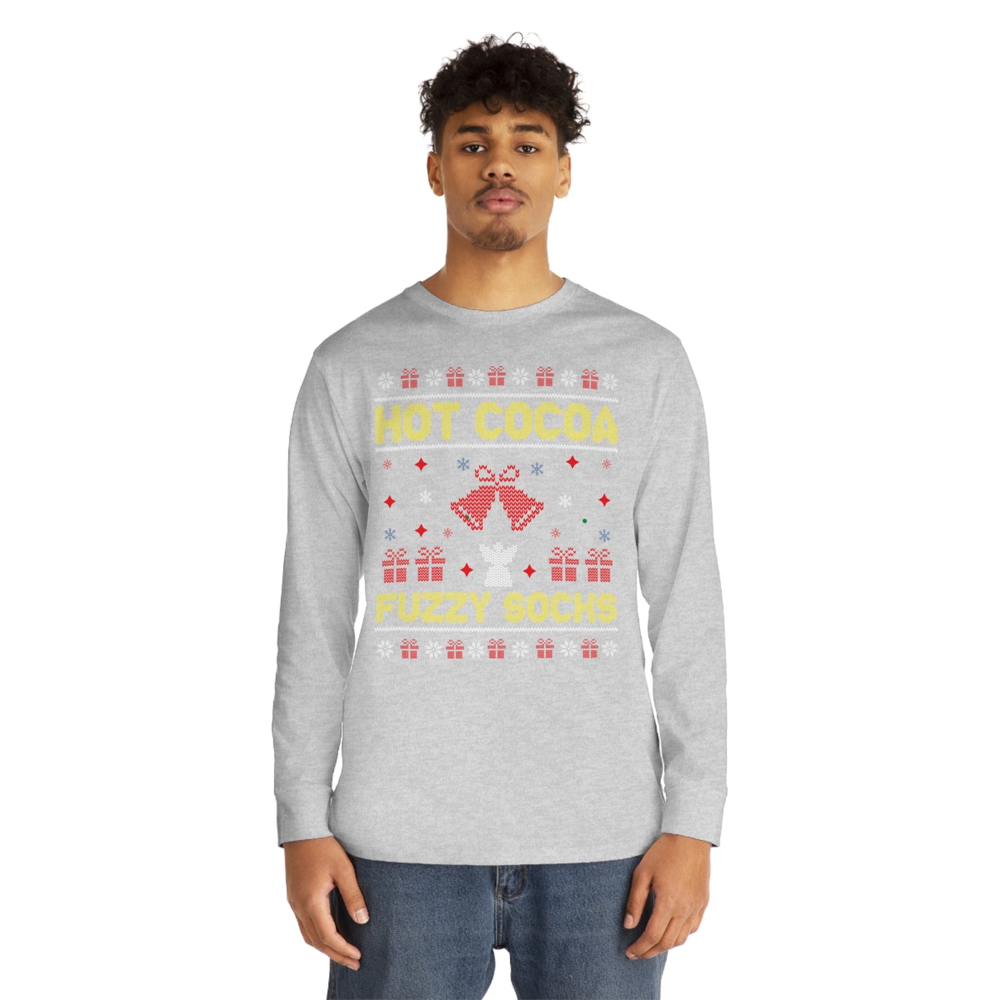 Hot Cocoa Fuzzy Socks Christmas Ugly Sweater Long Sleeve T-shirt