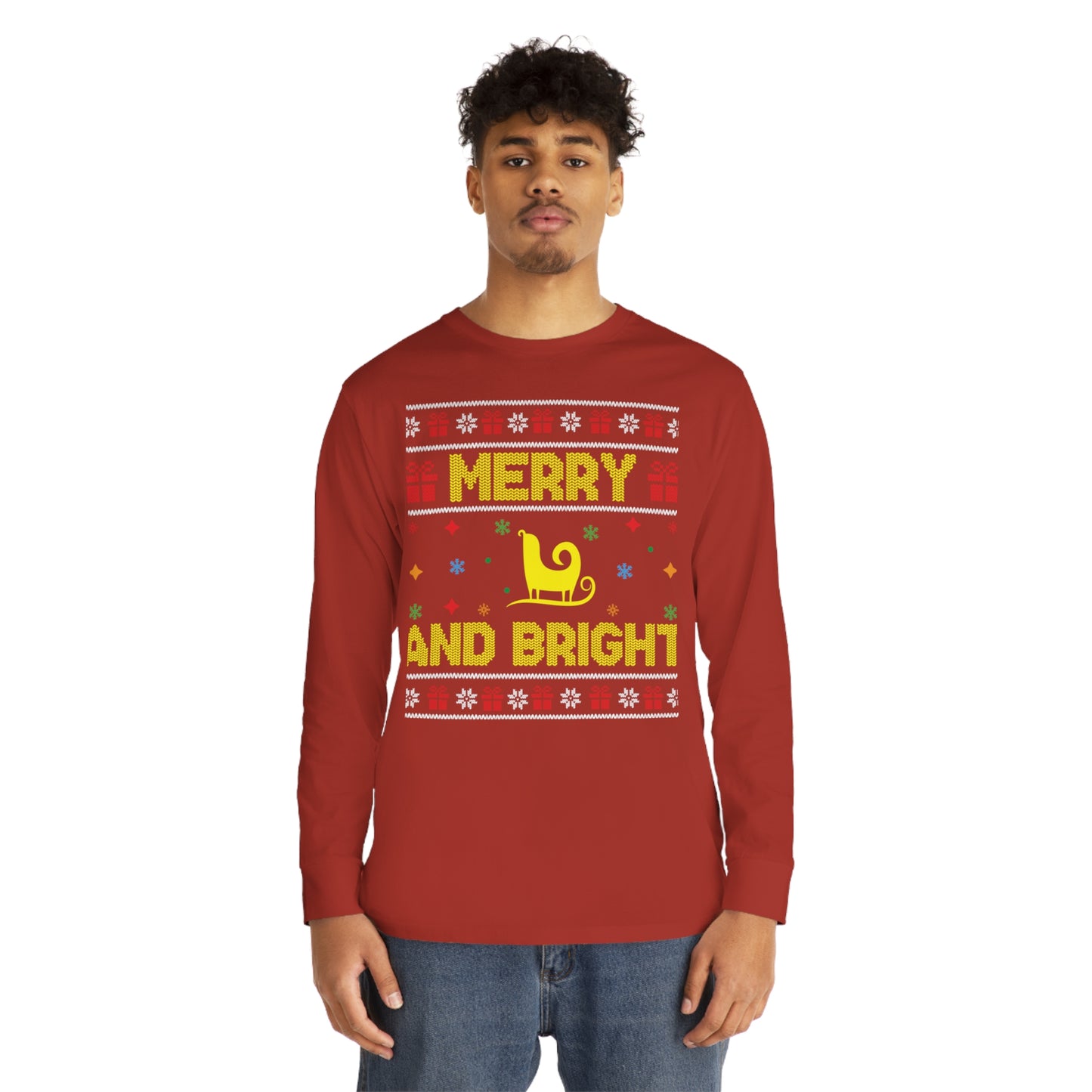 Merry and Bright Sleigh Christmas Ugly Sweater Long Sleeve T-shirt