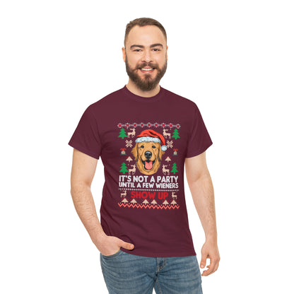 It's Not a Party Until a Few Wieners Show Up Ugly Christmas Sweater Short Sleeve Tee