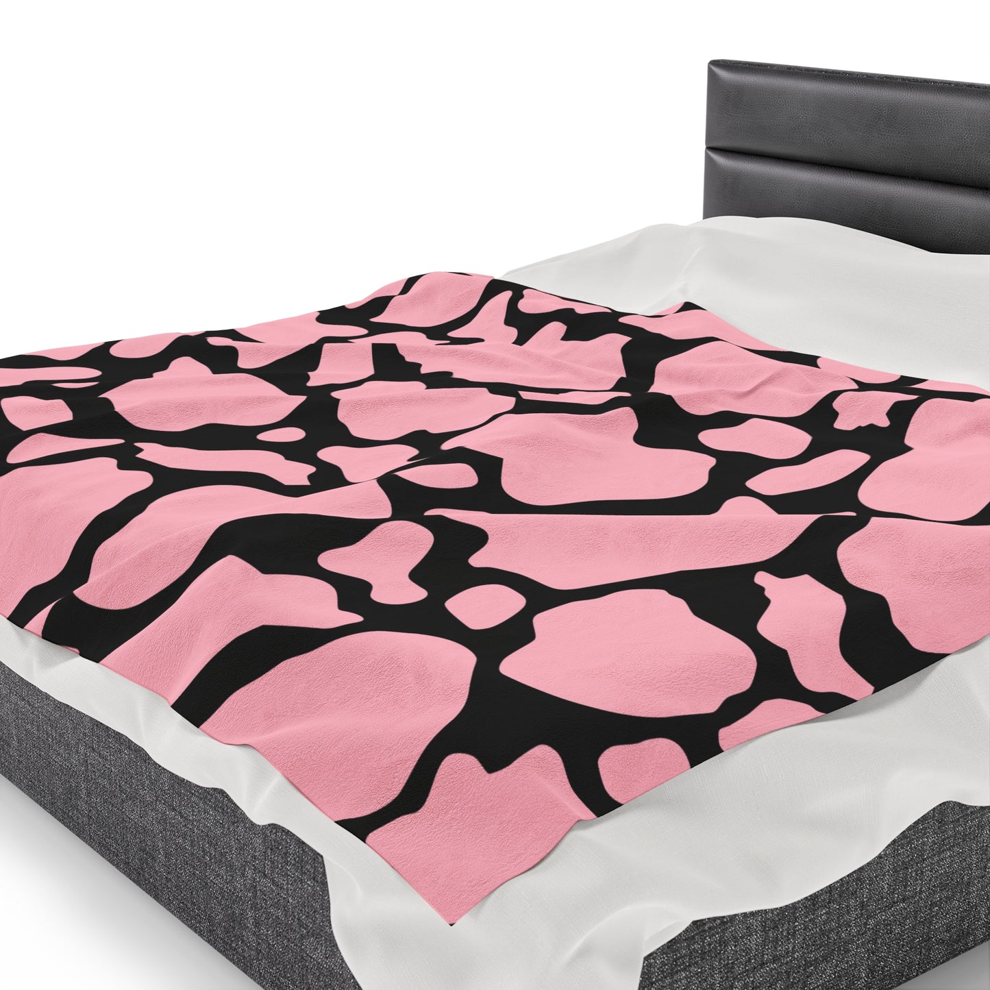 Pink with Black Cow Print Plush Blanket