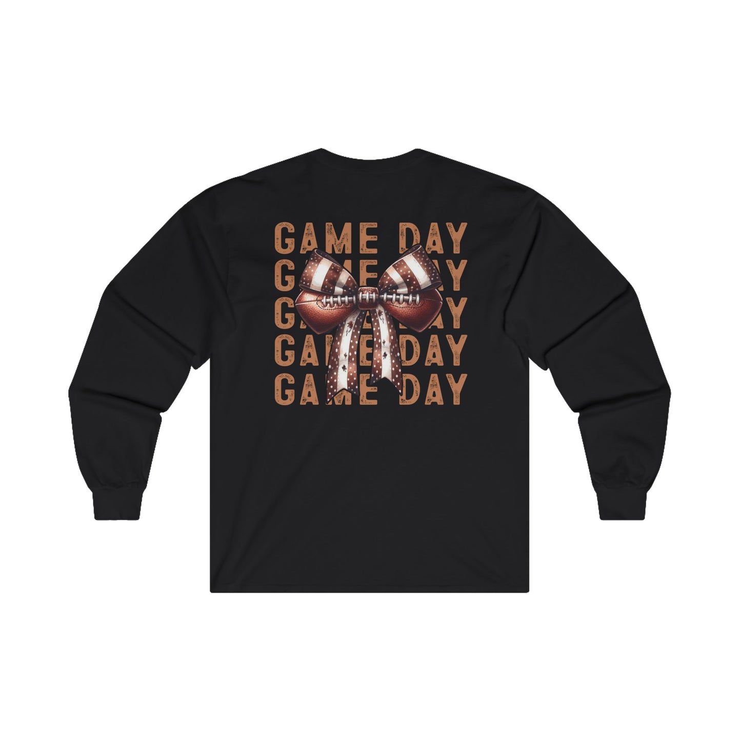 Football Game Day Shirt Mom Dad Parent Football Lover Coquette Bows Long Sleeve T-Shirt