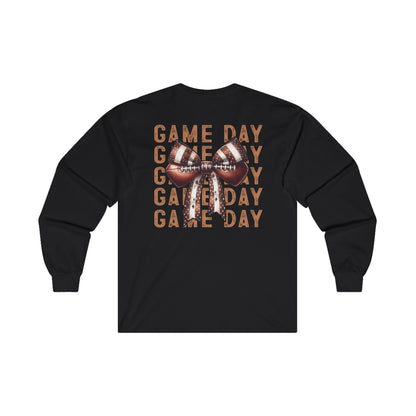 Football Game Day Shirt Mom Dad Parent Football Lover Coquette Bows Long Sleeve T-Shirt