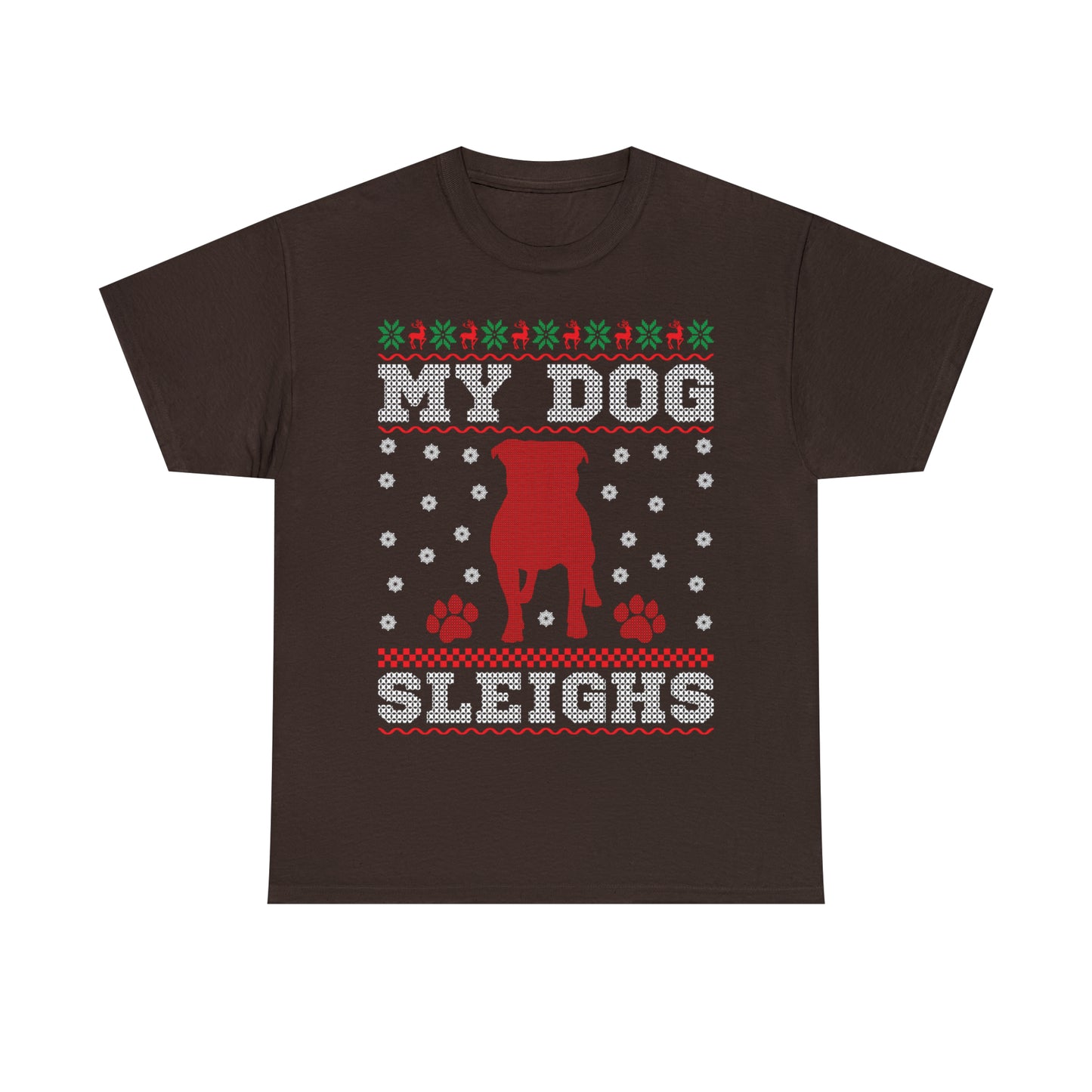My Dog Sleighs Christmas Ugly Sweater Short Sleeve Tee