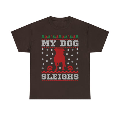 My Dog Sleighs Christmas Ugly Sweater Short Sleeve Tee