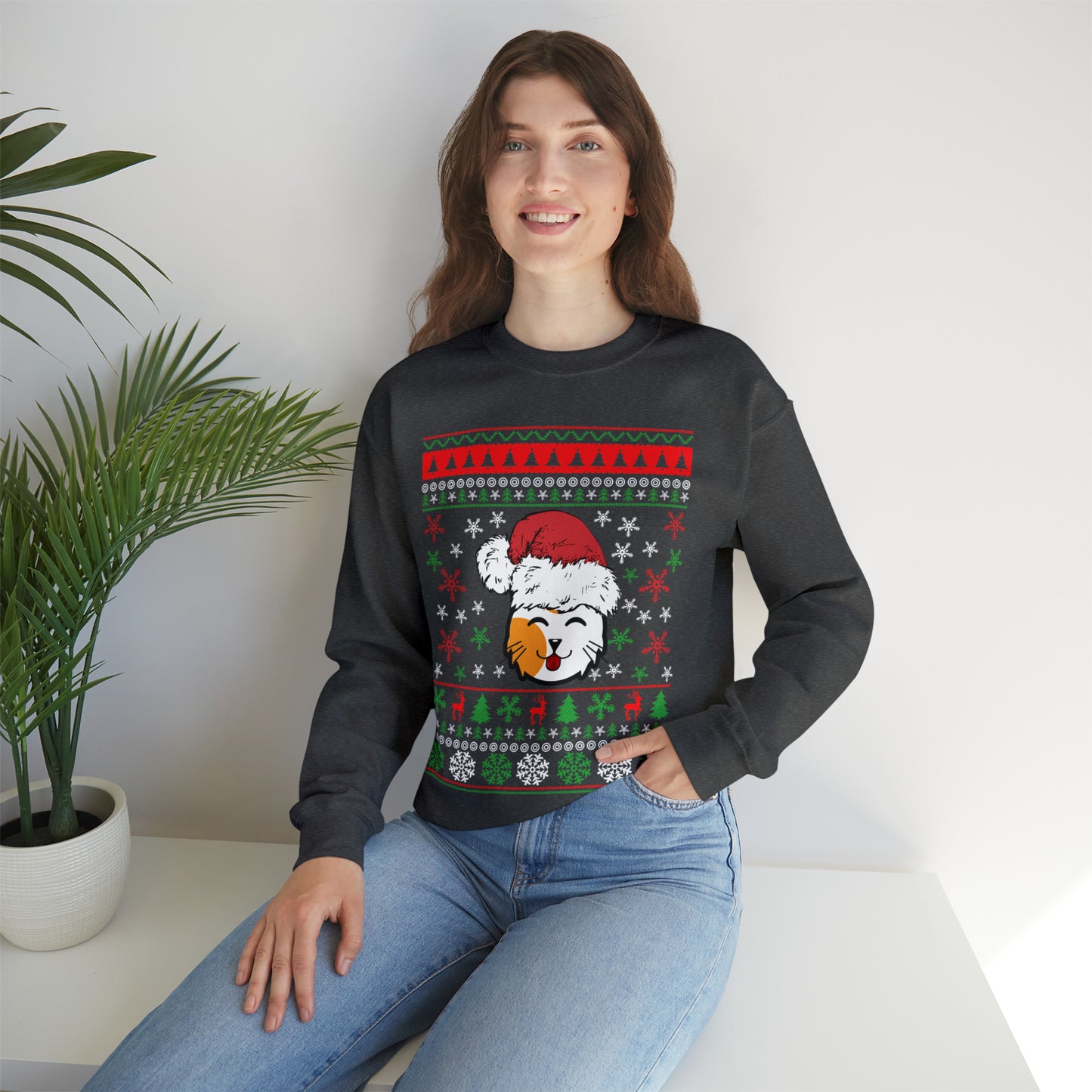 Cat in Santa Hat Christmas Ugly Sweater Sweatshirt