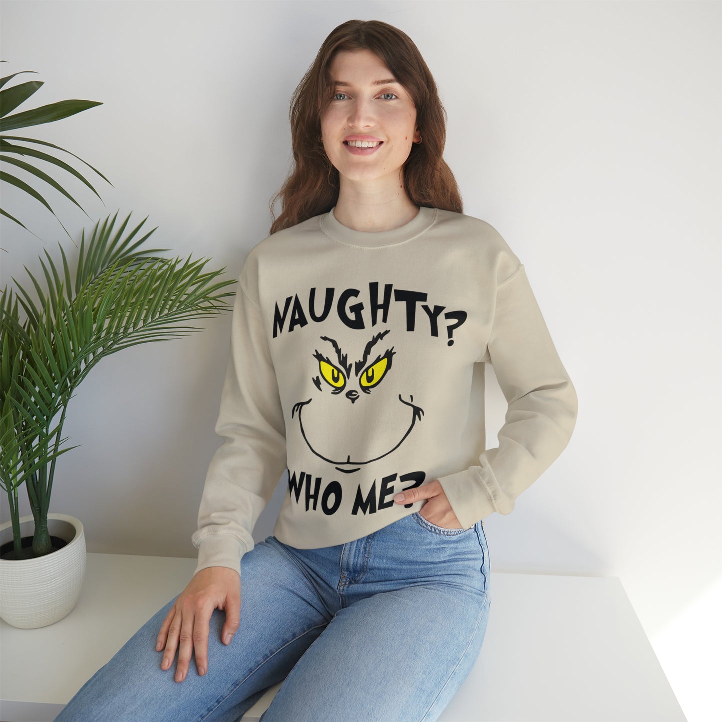 Naughty Who Me? Grinch Christmas Sweatshirt