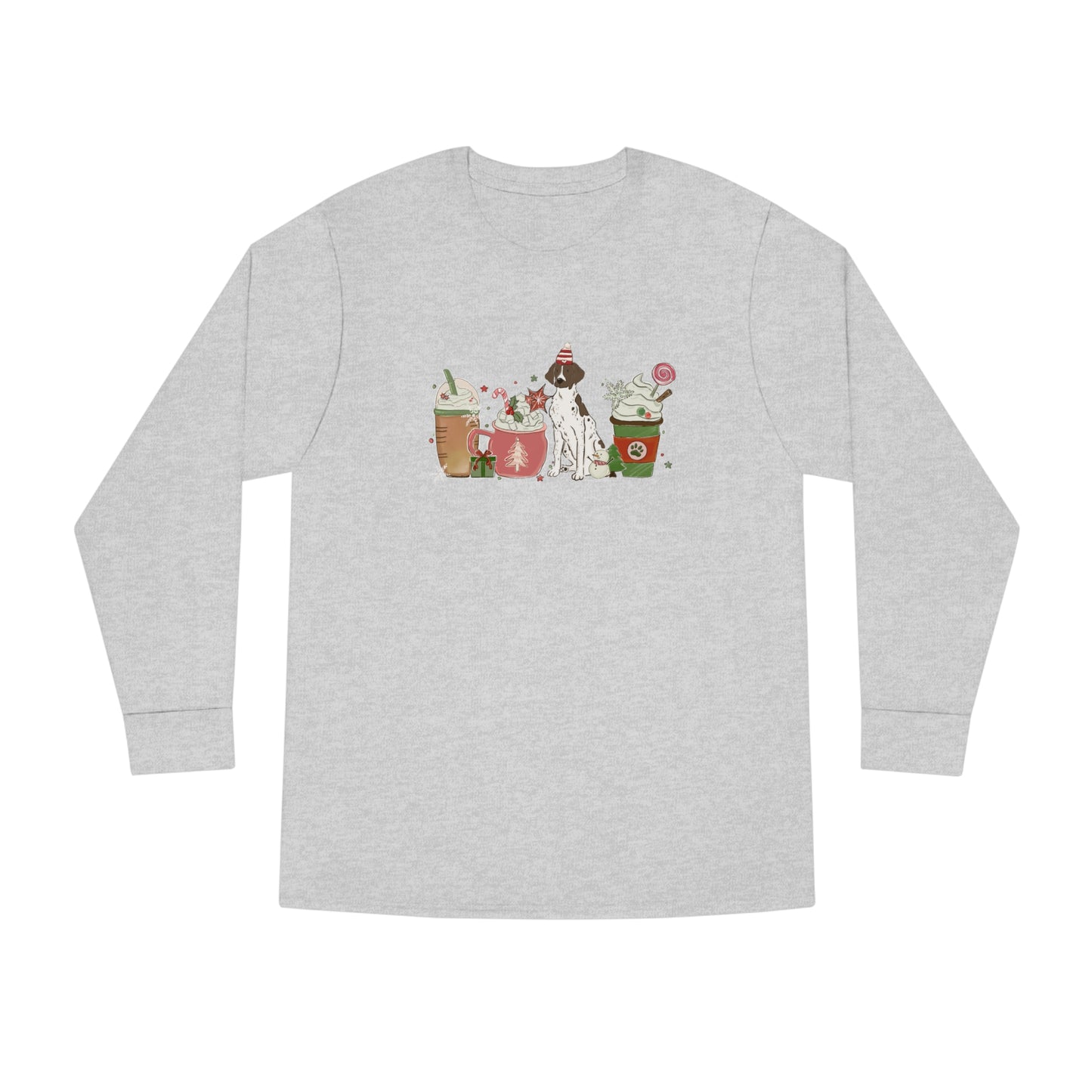 Pointer Dog Latte Christmas Long Sleeve Tee