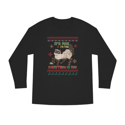 It's Fine I'm Fine Everything is Fine Cat in Lights Christmas Ugly Sweater Long Sleeve T-shirt