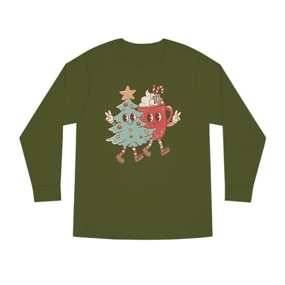 Retro Christmas Tree and Hot Cocoa Christmas Long Sleeve Tee