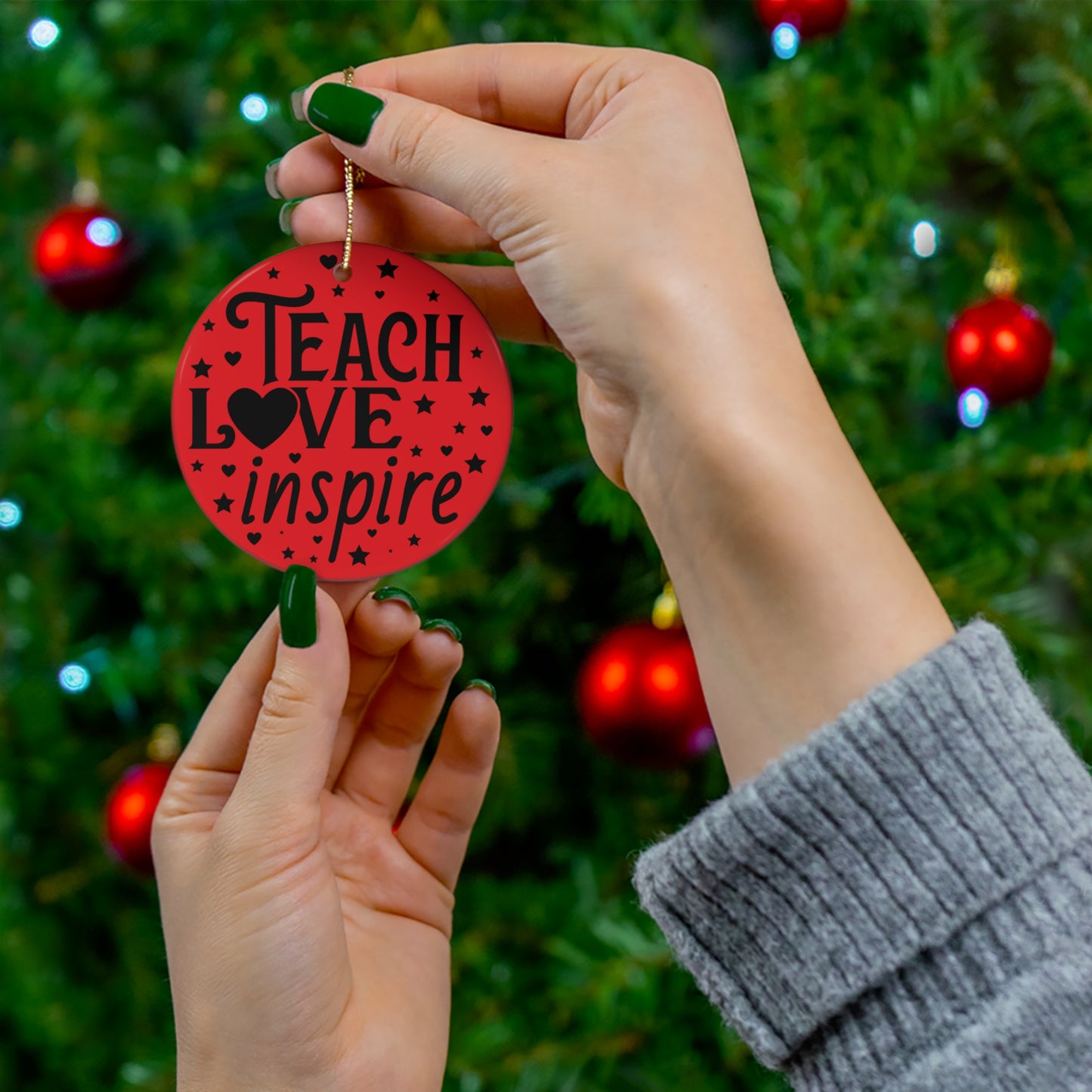 Teach Love Inspire Christmas Ceramic Ornament