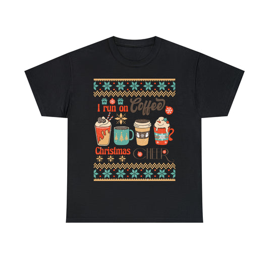 I Run On Coffee And Christmas Cheer Ugly Sweater Short Sleeve Tee