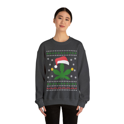 Cannabis Leaf in Santa Hat Christmas Ugly Sweater Sweatshirt