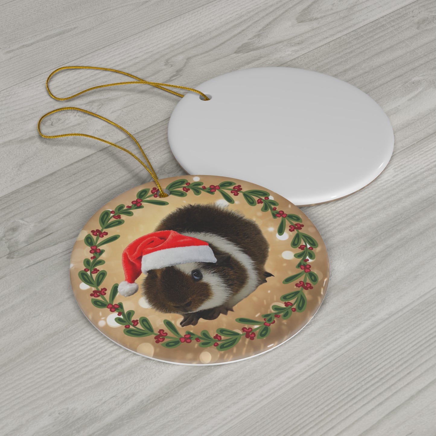 American Short Haired Guinea Pig in Santa Hat Christmas Ceramic Ornament