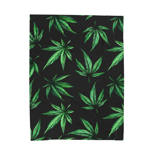 Marijuana Leaf on Black Blanket