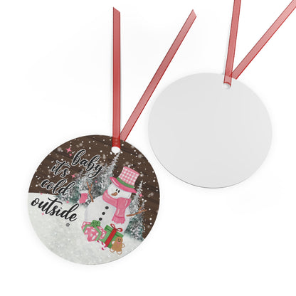 Pink Baby It's Cold Outside Snowman Ornament