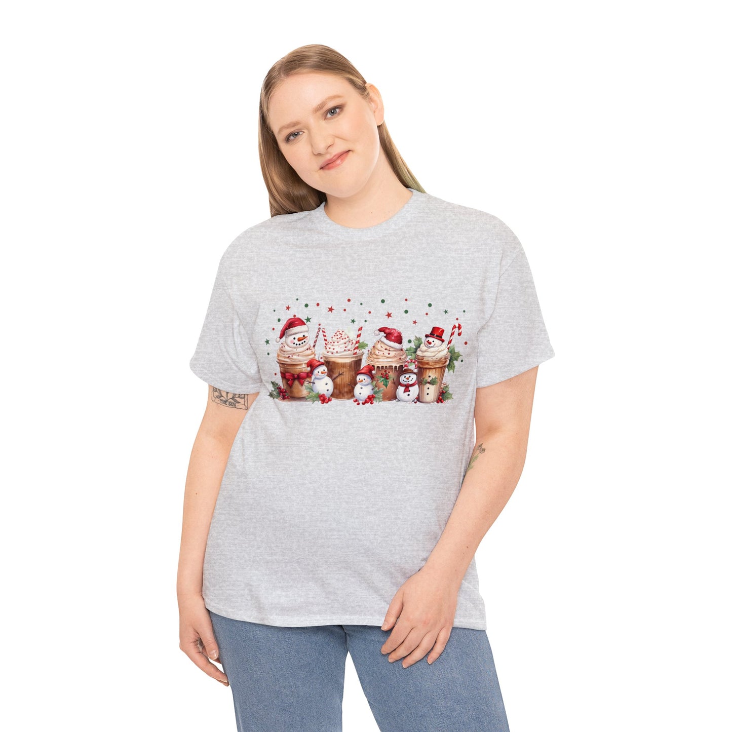 Snowmen Coffee Latte Christmas Short Sleeve Tee